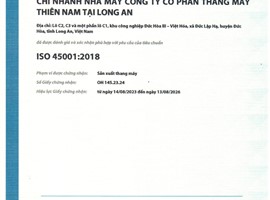 Chứng chỉ ISO 45001:2018